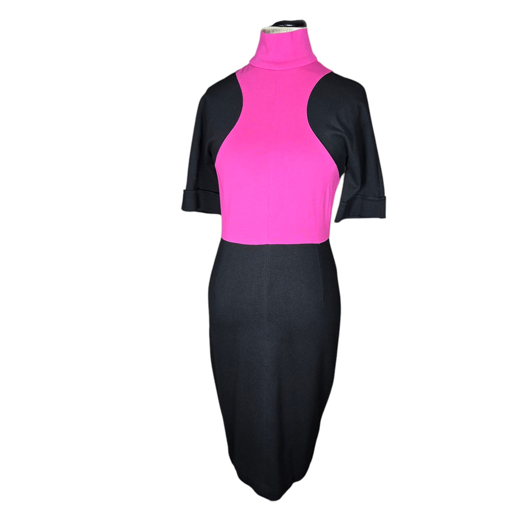 Karl Lagerfeld Impulse Dress Womens 4 Ponte Knit Black Fuchsia Edgy‎ Color Block